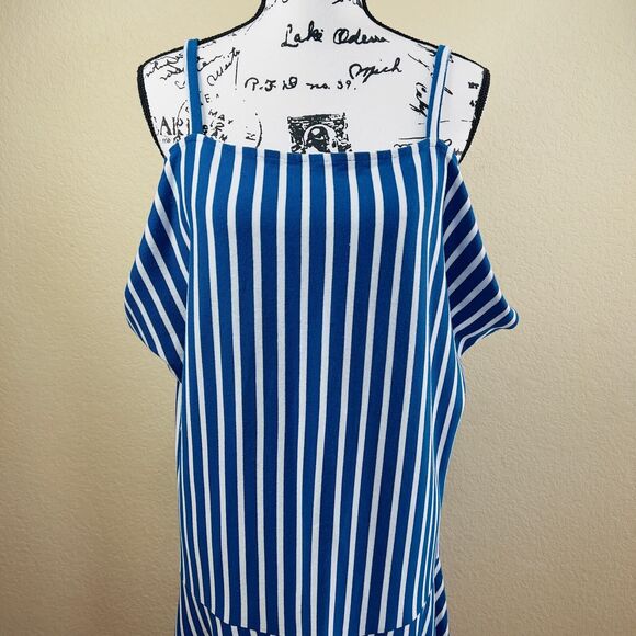 Zara blue and White Striped Zara Maxi Dress cut of shoulders size S boho coastal - Picture 6 of 16